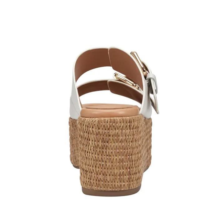 Women Marc Fisher Mules and Slides Palery Platform Buckle Slide Sandal Ivory Leather