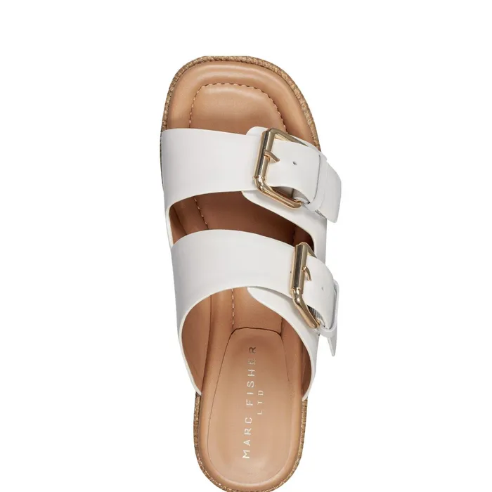Women Marc Fisher Mules and Slides Palery Platform Buckle Slide Sandal Ivory Leather