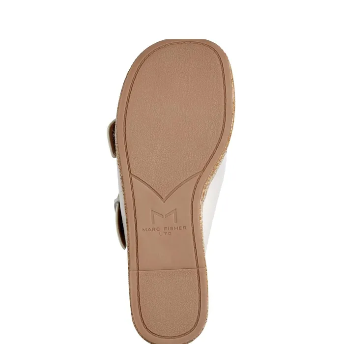 Women Marc Fisher Mules and Slides Palery Platform Buckle Slide Sandal Ivory Leather
