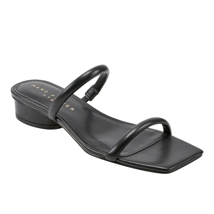 Women Marc Fisher Mules and Slides Raelyn Heeled Slide Sandal Black Leather