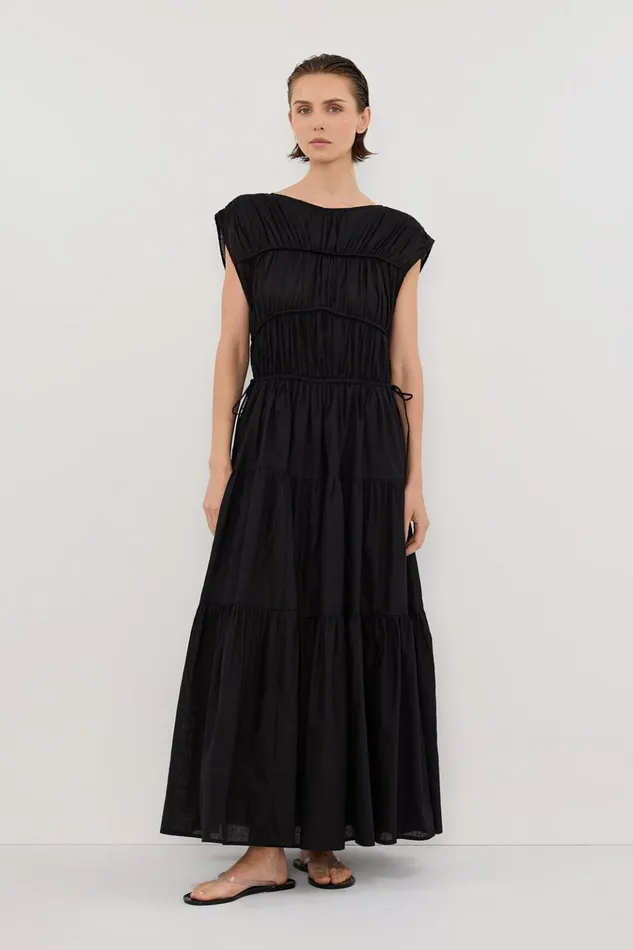 Women Midi Dresses DISSH FLYNN BLACK LINEN BLEND MIDI DRESS