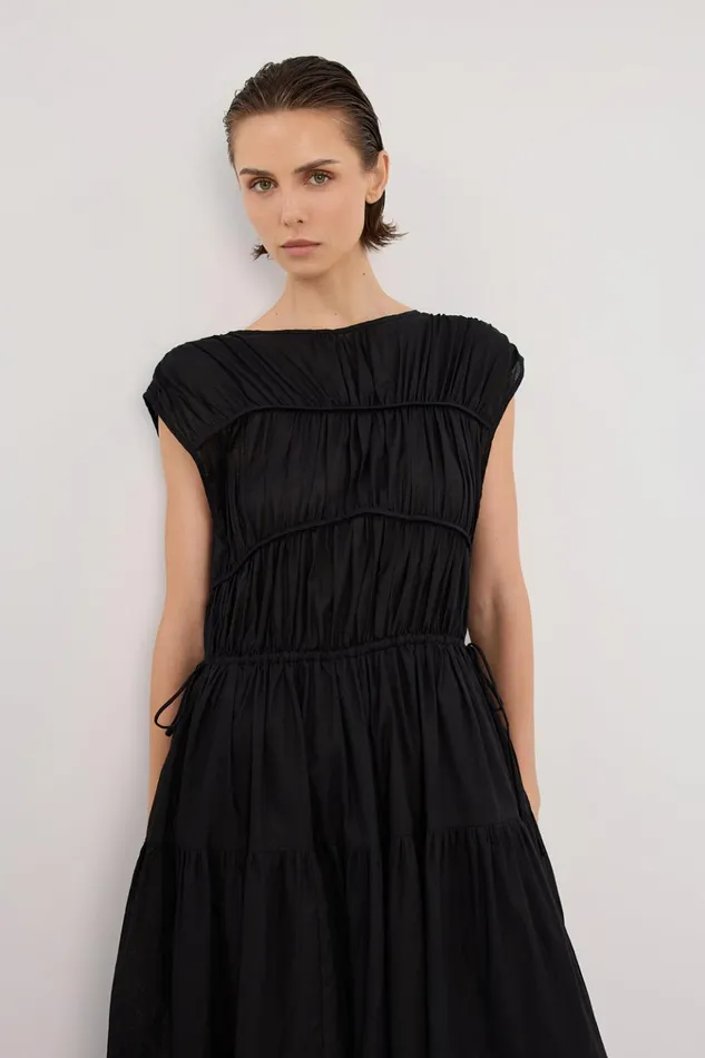 Women Midi Dresses DISSH FLYNN BLACK LINEN BLEND MIDI DRESS