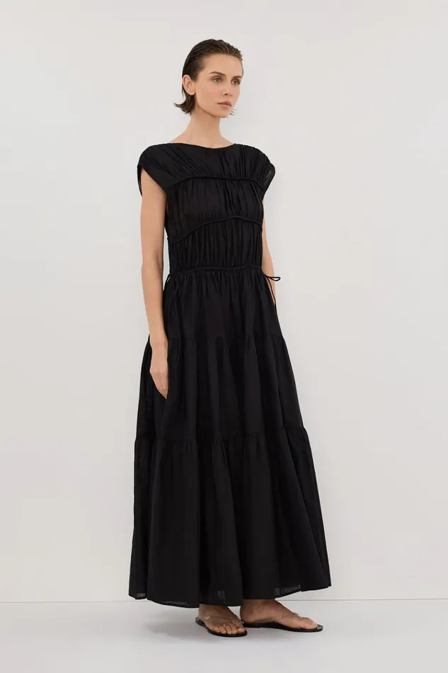 Women Midi Dresses DISSH FLYNN BLACK LINEN BLEND MIDI DRESS