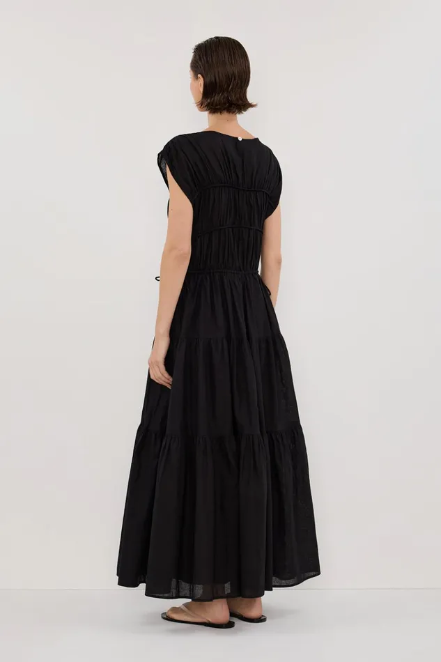 Women Midi Dresses DISSH FLYNN BLACK LINEN BLEND MIDI DRESS