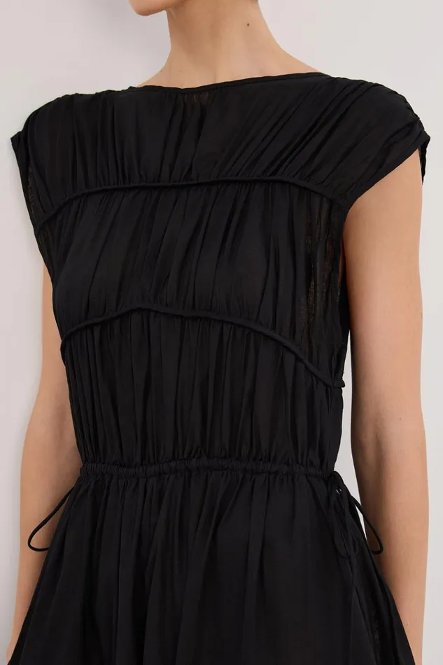 Women Midi Dresses DISSH FLYNN BLACK LINEN BLEND MIDI DRESS