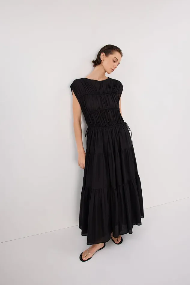 Women Midi Dresses DISSH FLYNN BLACK LINEN BLEND MIDI DRESS