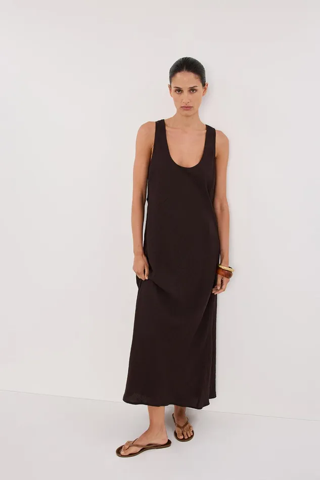 Women Midi Dresses DISSH SHILOH BITTER CHOC SCOOP NECK DRESS