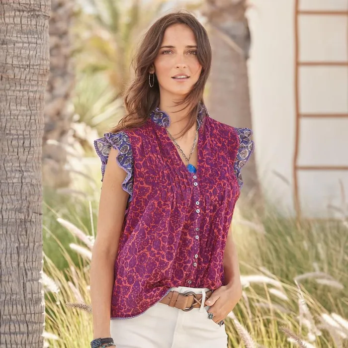 Women Millicent Ruffle Top Petite Fuchsia Sundance Catalog Petite Styles