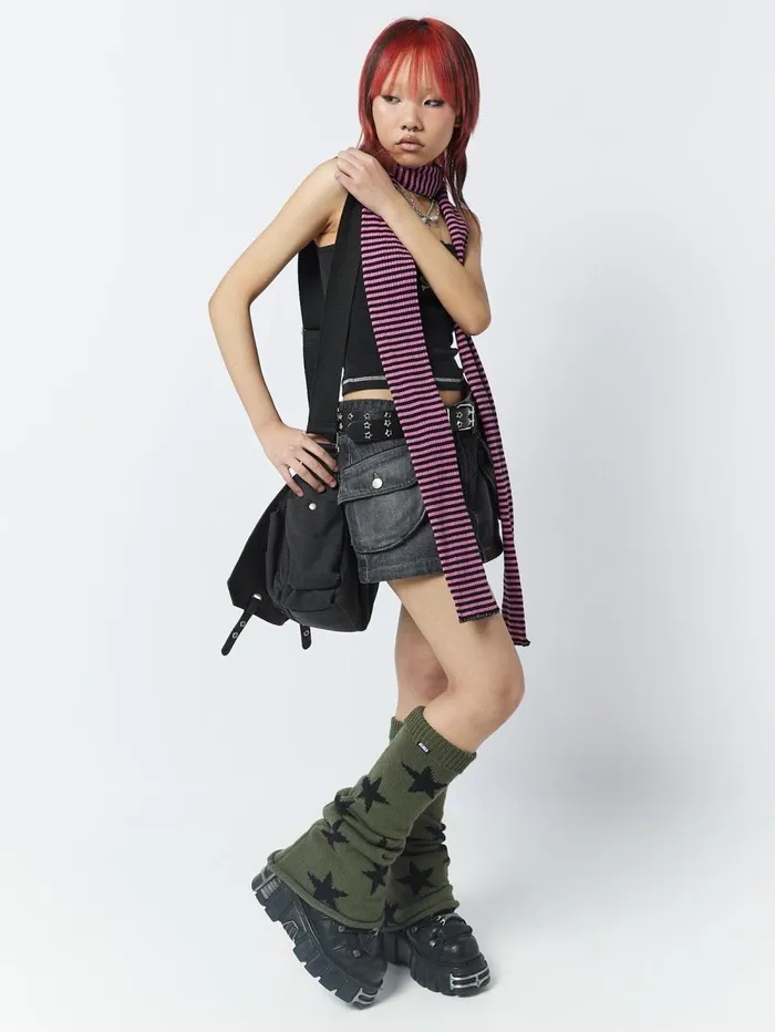 Women Minga London Bottoms Ashley Washed Black Mini Cargo Skirt