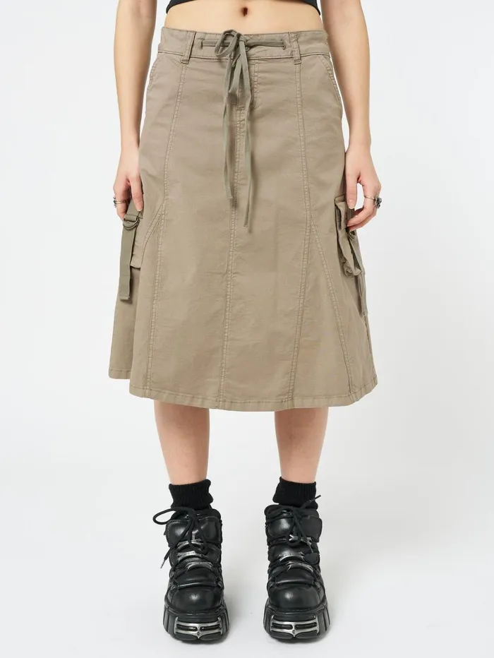 Women Minga London Bottoms Fae Brown Cargo Midi Skirt