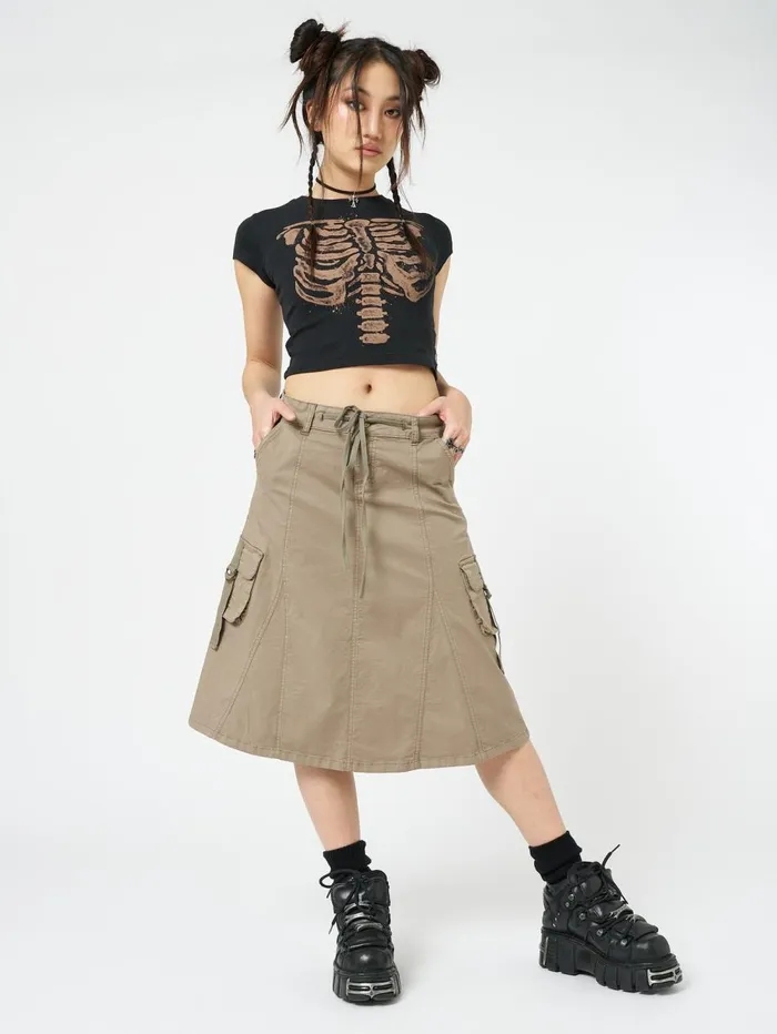 Women Minga London Bottoms Fae Brown Cargo Midi Skirt