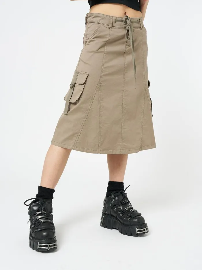 Women Minga London Bottoms Fae Brown Cargo Midi Skirt