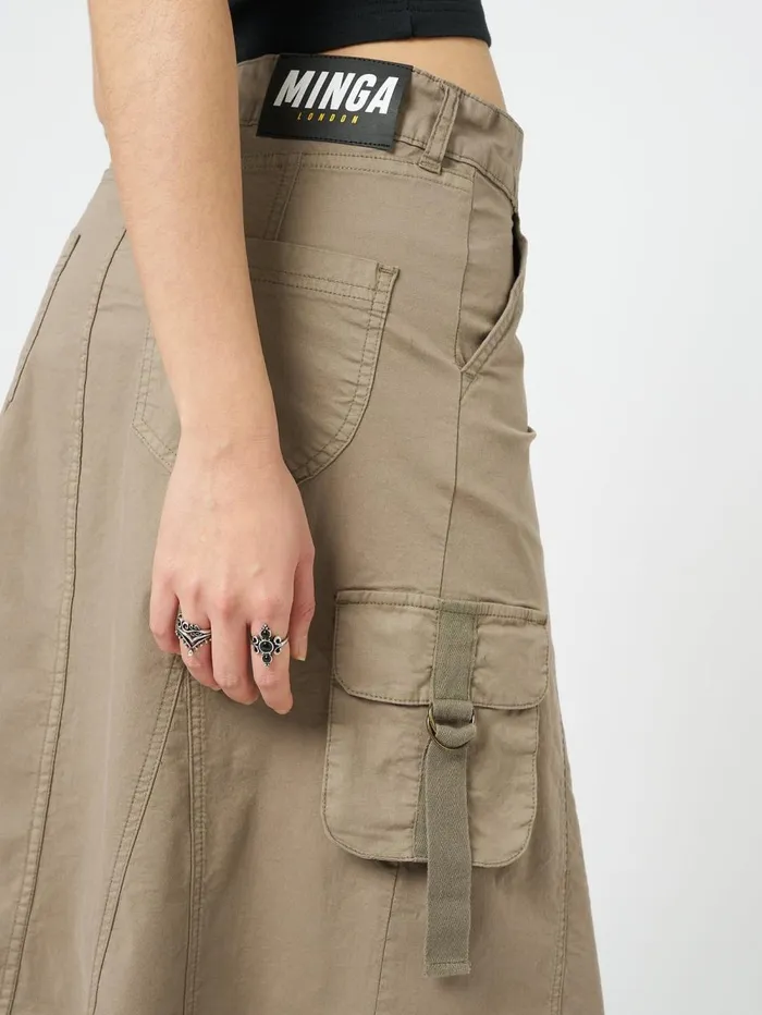 Women Minga London Bottoms Fae Brown Cargo Midi Skirt