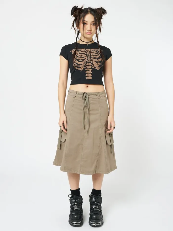 Women Minga London Bottoms Fae Brown Cargo Midi Skirt