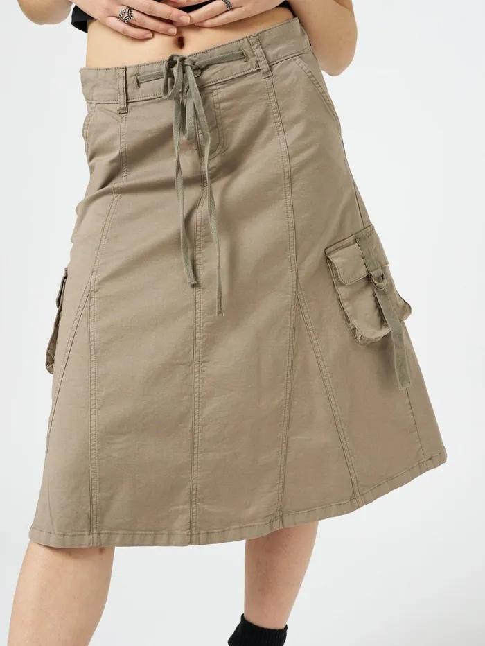 Women Minga London Bottoms Fae Brown Cargo Midi Skirt