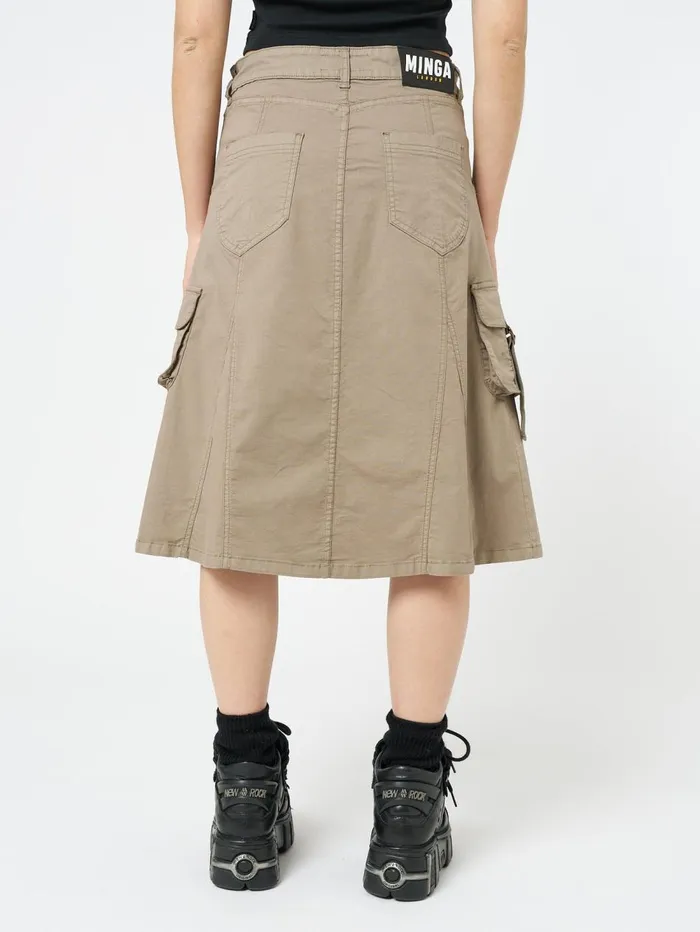 Women Minga London Bottoms Fae Brown Cargo Midi Skirt
