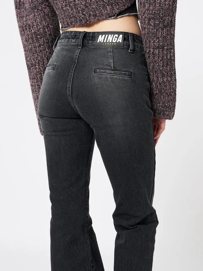 Women Minga London Bottoms Jade Black Front Pocket Flare Jeans
