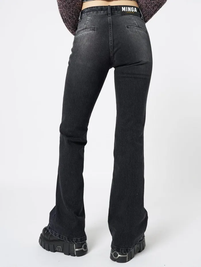 Women Minga London Bottoms Jade Black Front Pocket Flare Jeans