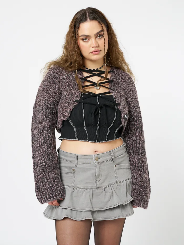 Women Minga London Jackets and Cardigans Arabella Mauve Knitted Lace Up Cardigan Women Minga London Jackets and Cardigans Arabella Mauve Knitted Lace Up Cardigan