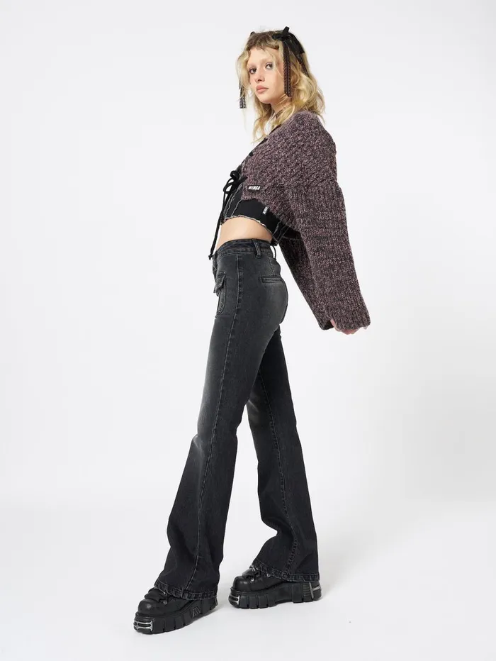 Women Minga London Jackets and Cardigans Arabella Mauve Knitted Lace Up Cardigan
