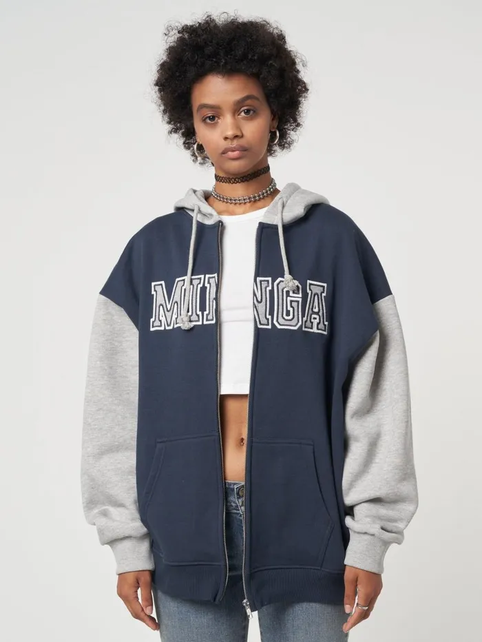 Women Minga London Jackets and Cardigans Minga Logo Zip Up Hoodie In Blue Grey Women Minga London Jackets and Cardigans Minga Logo Zip Up Hoodie In Blue Grey