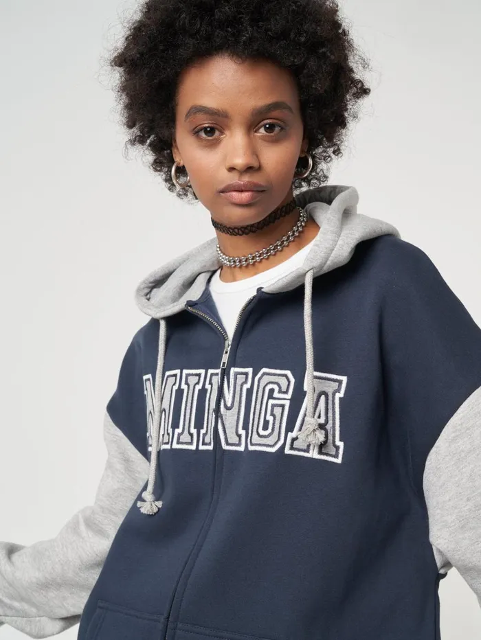 Women Minga London Jackets and Cardigans Minga Logo Zip Up Hoodie In Blue Grey