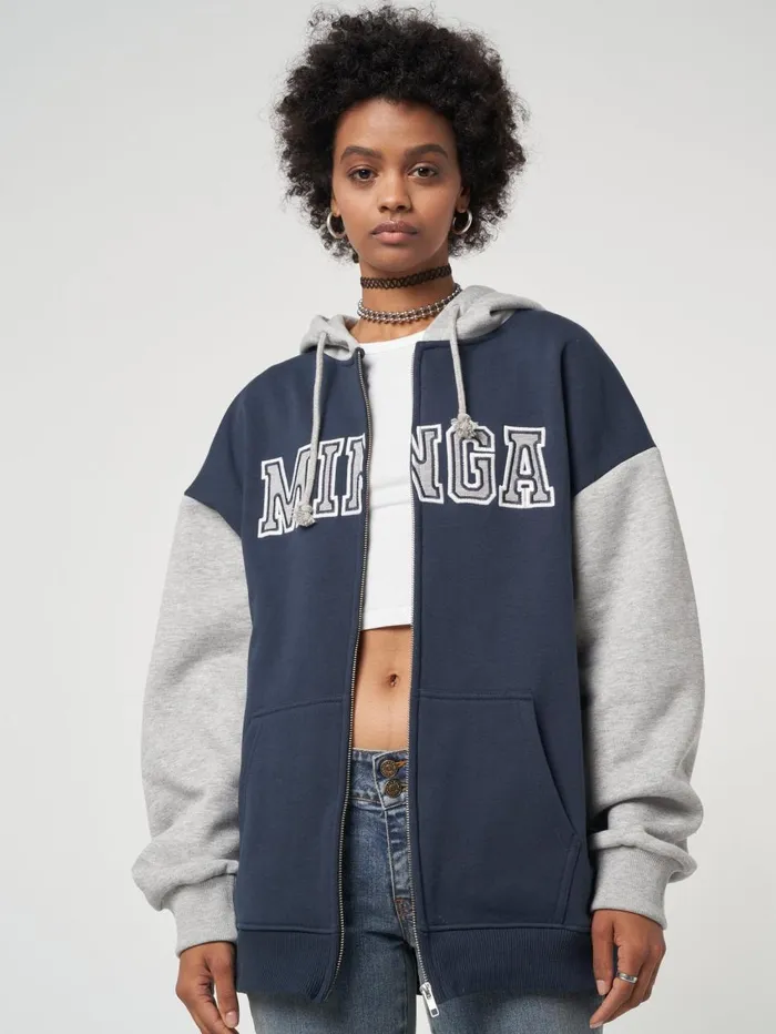 Women Minga London Jackets and Cardigans Minga Logo Zip Up Hoodie In Blue Grey