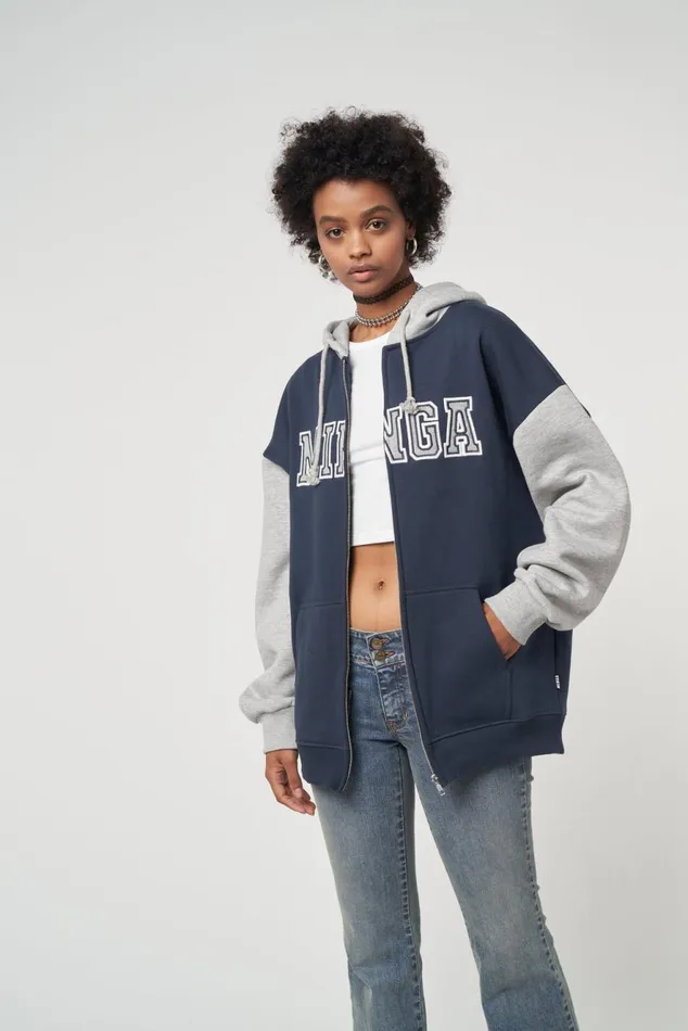 Women Minga London Jackets and Cardigans Minga Logo Zip Up Hoodie In Blue Grey