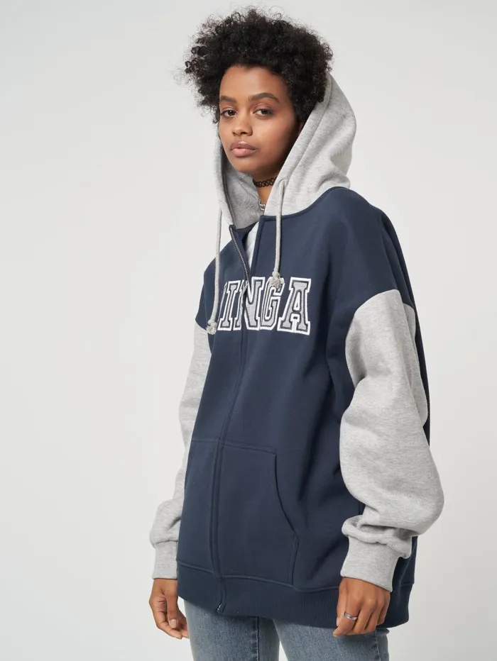 Women Minga London Jackets and Cardigans Minga Logo Zip Up Hoodie In Blue Grey