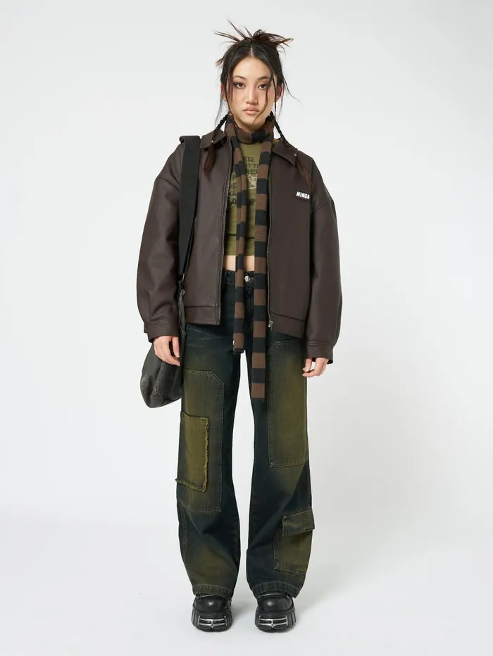 Women Minga London Jackets and Cardigans Nora Vegan Leather Bomber Jacket In Brown