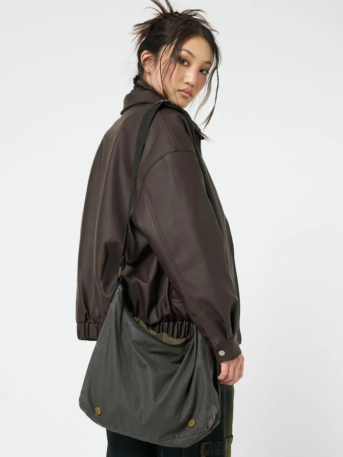Women Minga London Jackets and Cardigans Nora Vegan Leather Bomber Jacket In Brown