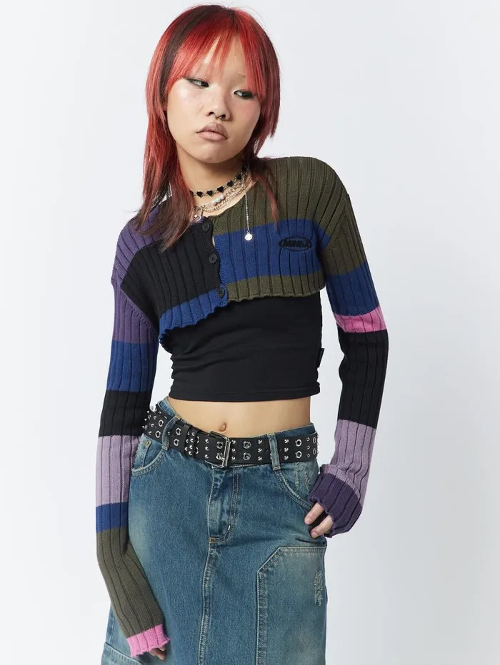 Women Minga London Knitwear Clueless MultiColour Extreme Cropped Cardigan