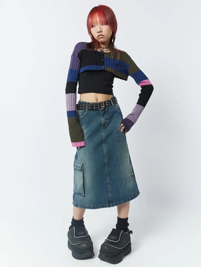Women Minga London Knitwear Clueless MultiColour Extreme Cropped Cardigan
