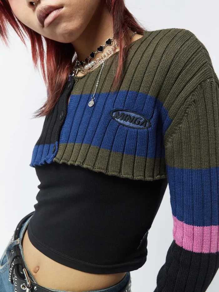 Women Minga London Knitwear Clueless MultiColour Extreme Cropped Cardigan