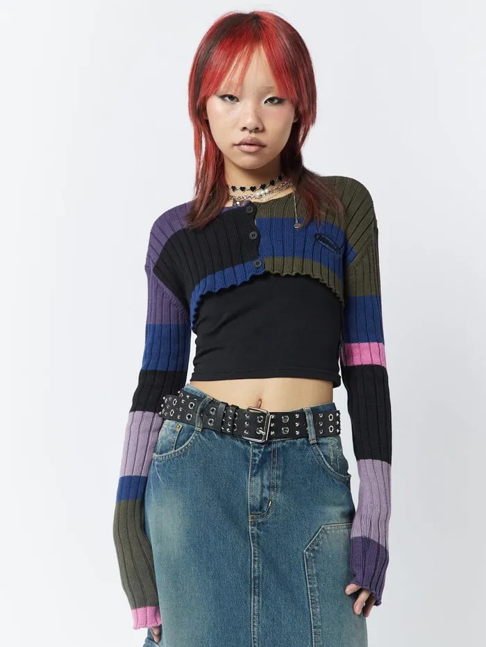 Women Minga London Knitwear Clueless MultiColour Extreme Cropped Cardigan