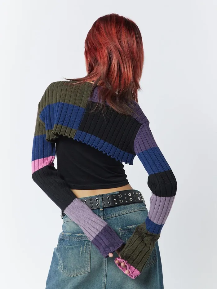 Women Minga London Knitwear Clueless MultiColour Extreme Cropped Cardigan