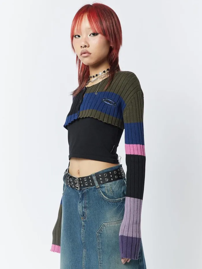 Women Minga London Knitwear Clueless MultiColour Extreme Cropped Cardigan