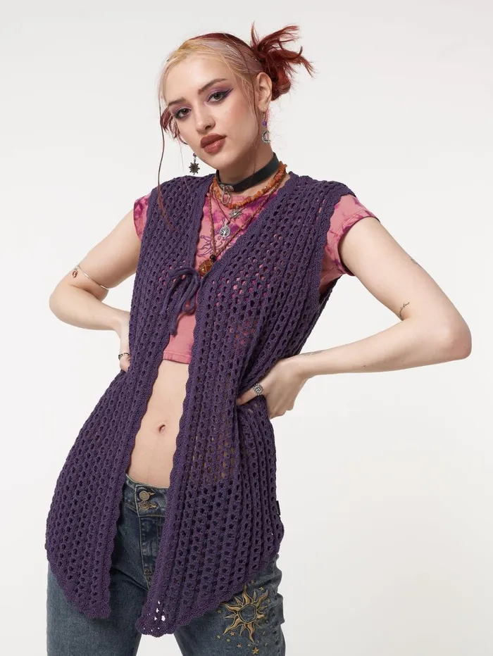 Women Minga London Knitwear Elfie Tie Front Knit Sleveless Cardigan