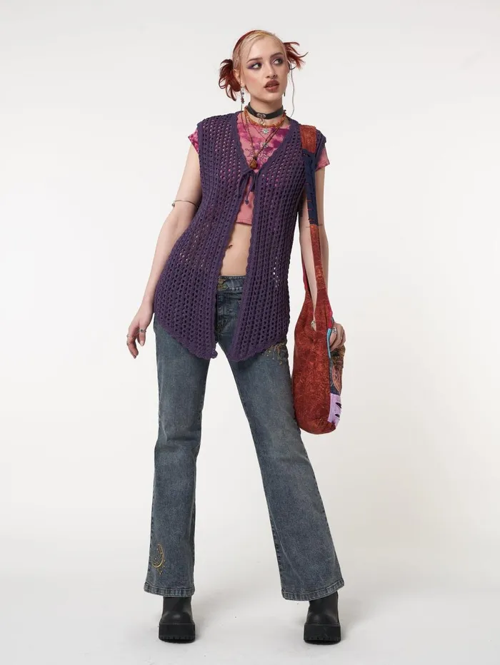 Women Minga London Knitwear Elfie Tie Front Knit Sleveless Cardigan
