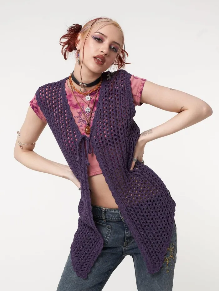 Women Minga London Knitwear Elfie Tie Front Knit Sleveless Cardigan