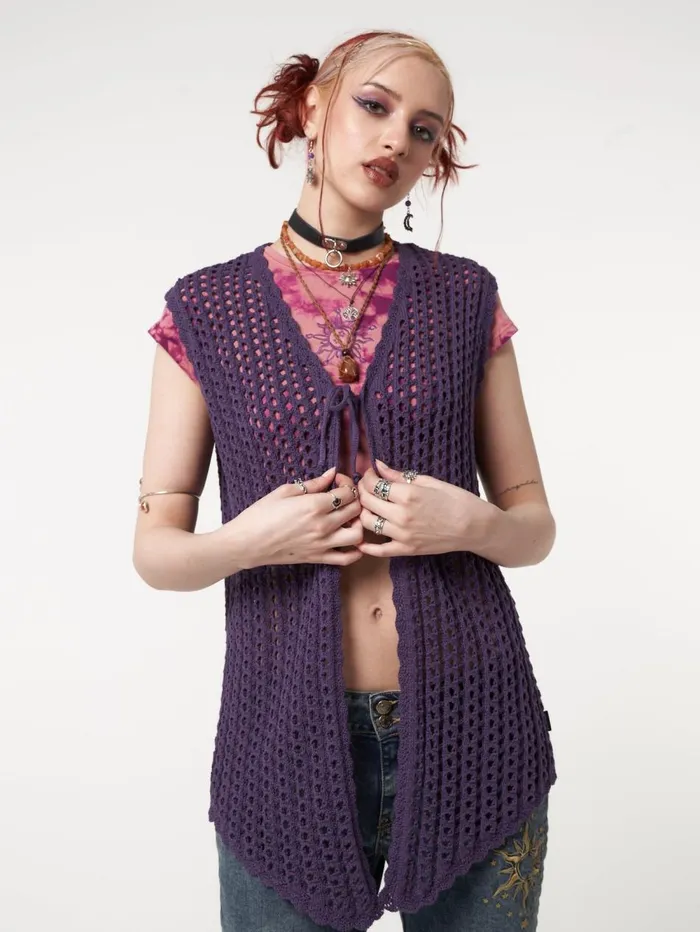 Women Minga London Knitwear Elfie Tie Front Knit Sleveless Cardigan