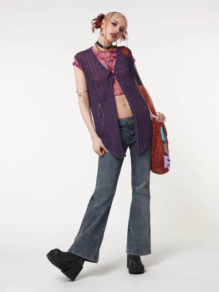 Women Minga London Knitwear Elfie Tie Front Knit Sleveless Cardigan