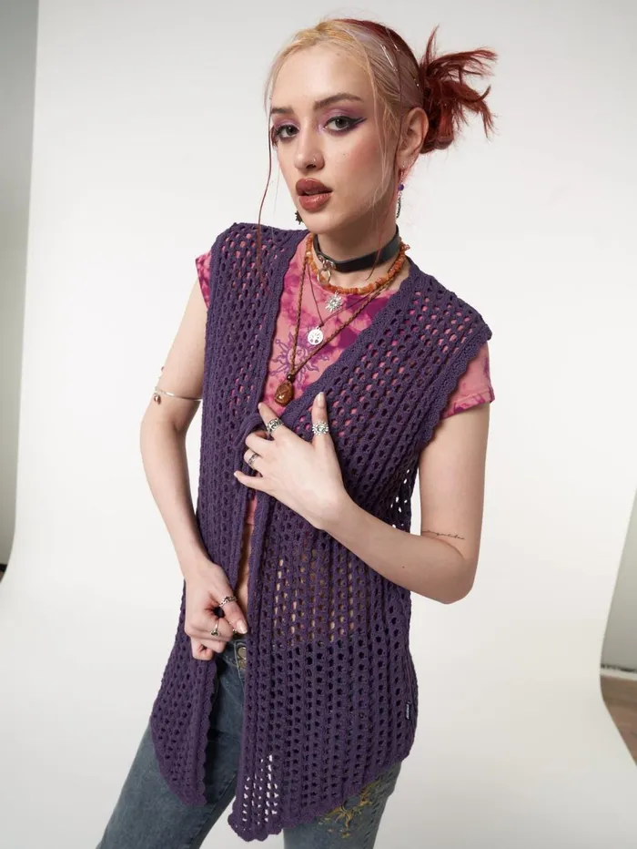 Women Minga London Knitwear Elfie Tie Front Knit Sleveless Cardigan