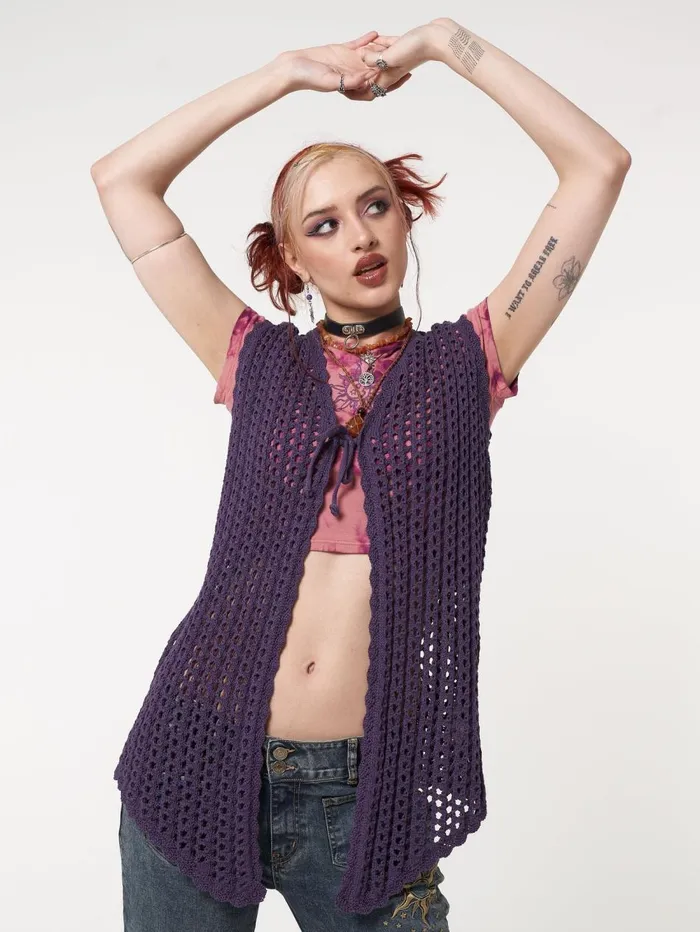 Women Minga London Knitwear Elfie Tie Front Knit Sleveless Cardigan