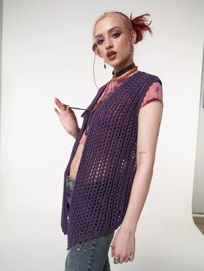 Women Minga London Knitwear Elfie Tie Front Knit Sleveless Cardigan