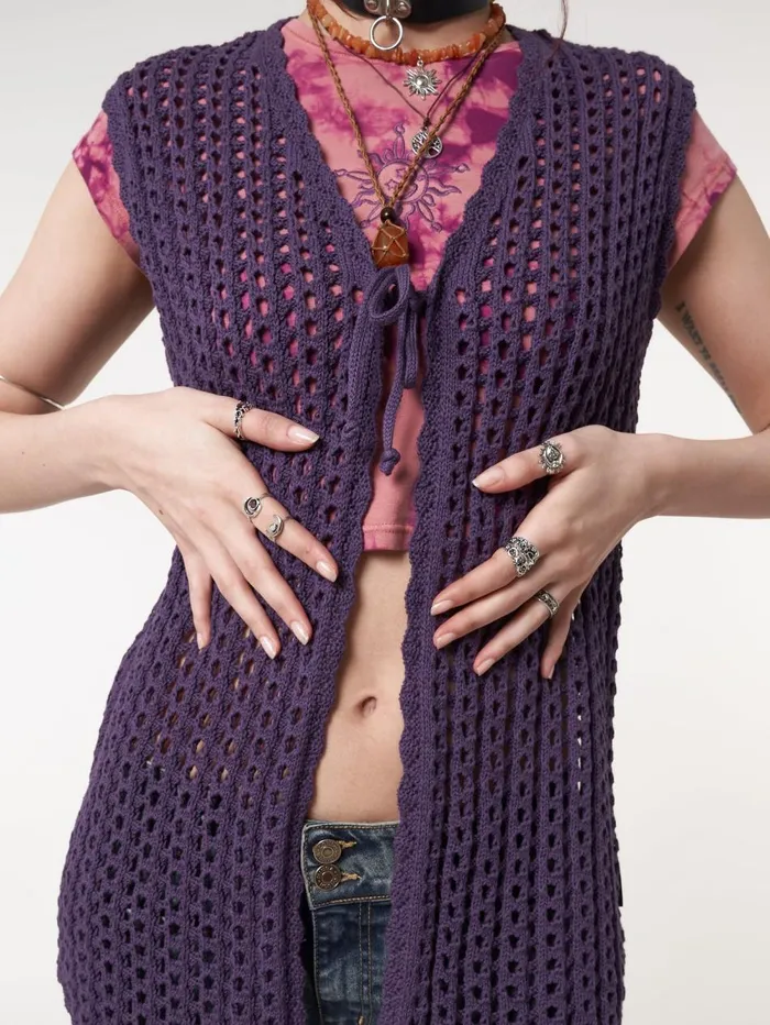 Women Minga London Knitwear Elfie Tie Front Knit Sleveless Cardigan