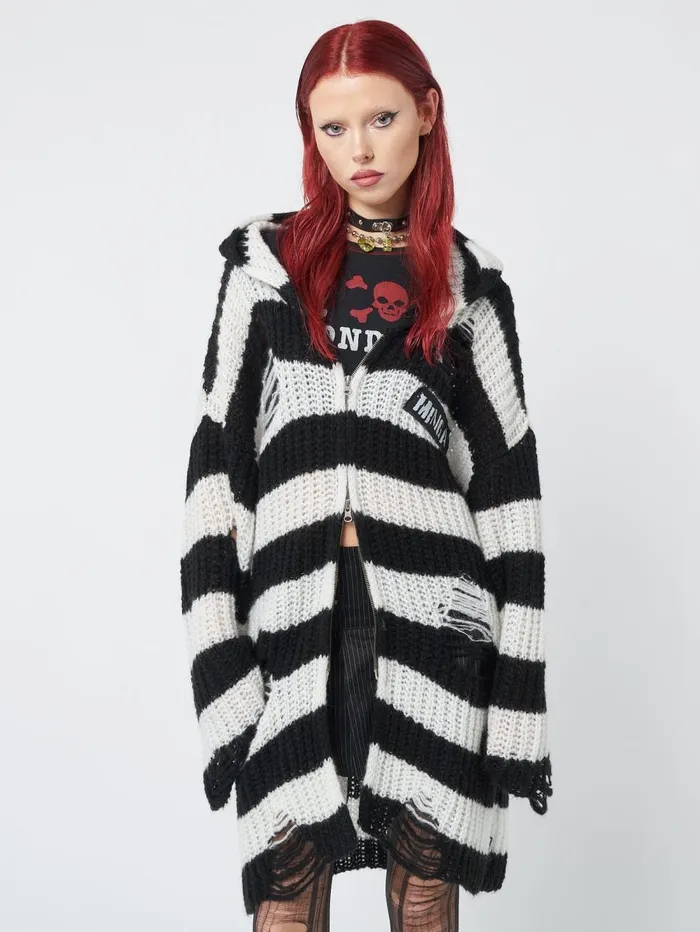 Women Minga London Knitwear Gwen Striped Zip Up Knit Cardigan