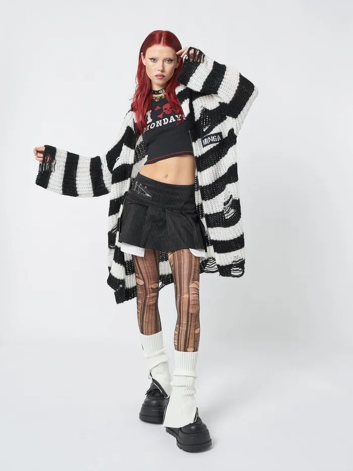 Women Minga London Knitwear Gwen Striped Zip Up Knit Cardigan