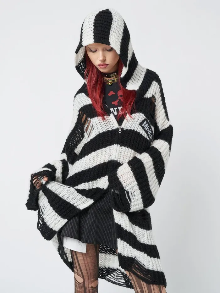Women Minga London Knitwear Gwen Striped Zip Up Knit Cardigan