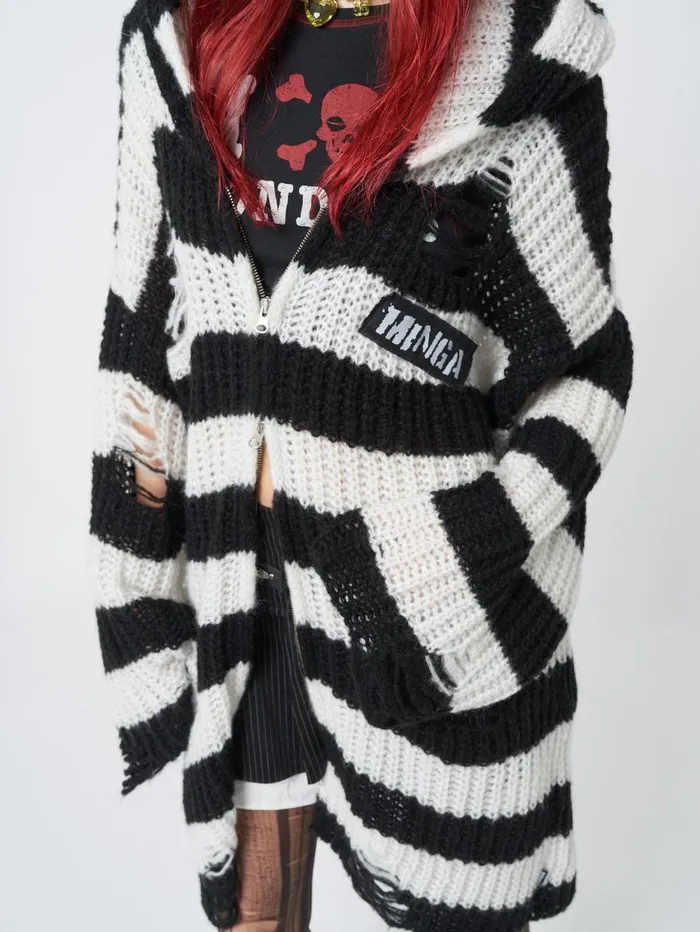 Women Minga London Knitwear Gwen Striped Zip Up Knit Cardigan